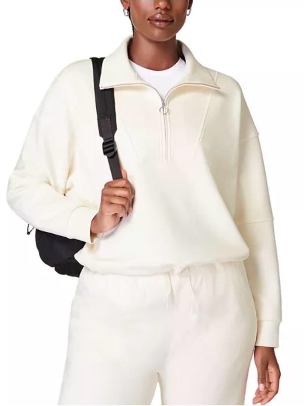 Sand Wash Funnel Neck Cropped Half Zip Yoga Pullover - Studio White Large/10